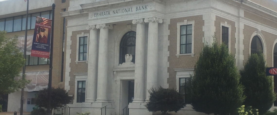 Exterior image of the Ephrata National Bank main office in the Ephrata PA location