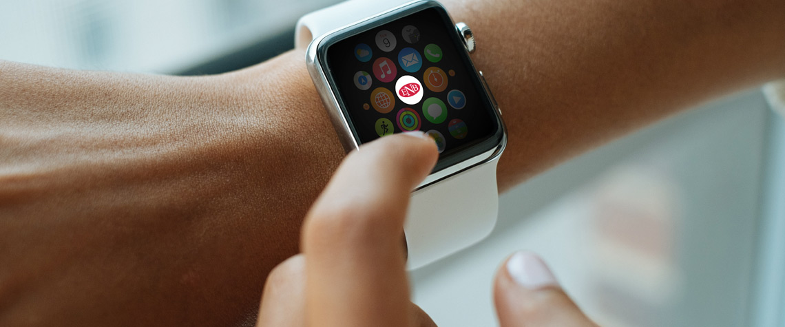 A woman using the ENB Apple Watch app