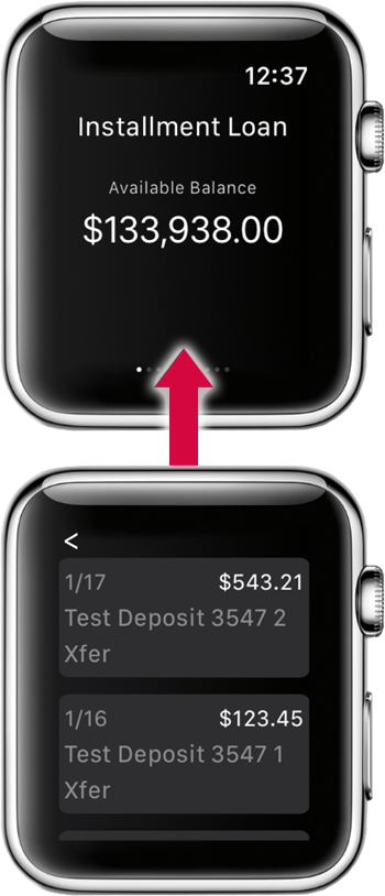 Example ENB Apple Watch app screen showing flow of user interface