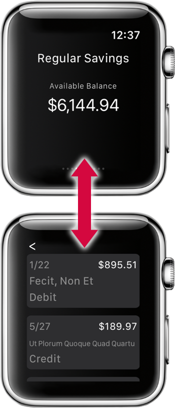 Example ENB Apple Watch app screen showing flow of user interface